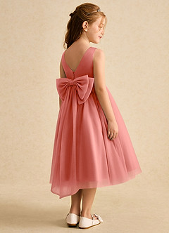 Azazie Winnie Flower Girl Dresses Salmon Pink Ball-Gown Bow Tulle Dress image3