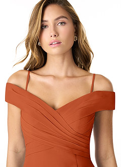 Azazie Lecia Vestidos de damas de honor Vestido de Naranja Quemada de Gasa de Imperio Convertible con Plisado fuera del hombro image2