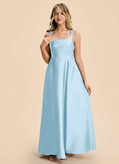 Azazie Azaria Junior Sky Blue A-Line Pleated Stretch Satin Dress image6