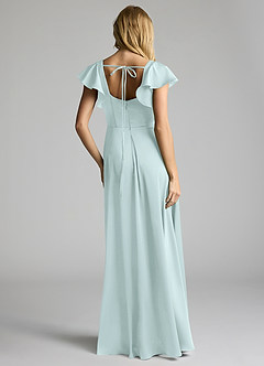 Azazie Bondi Bridesmaid Dresses Sea Glass A-Line Bow Stretch Satin Dress image4