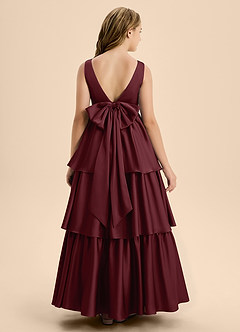 Azazie Meadowyn Junior Cabernet A-Line Bow Stretch Satin Dress image2