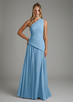 Azazie Holly Bridesmaid Dresses Steel Blue A-Line Corset Chiffon Dress image1