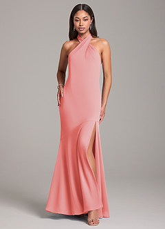 Azazie Lorena Bridesmaid Dresses Coral Mermaid Pleated Chiffon Dress image1