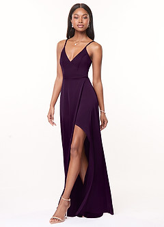 Azazie Maksim Robes de demoiselle d'honneur Robe Trapèze en Satin extensible Col en V Grain De Raisin image4