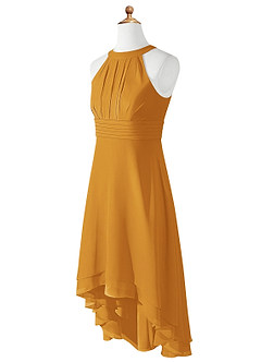 Azazie Linna Junior Butterscotch A-Line Pleated Chiffon Dress image7