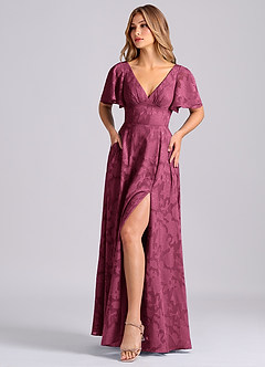 Azazie Kimber Robes de demoiselle d'honneur Robe Trapèze en Blumen-Burnout avec poches Mûre image6