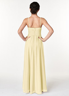 Azazie Catalina Junior Robe Trapèze en Mousseline de soie Rayé Sorbet Citron image2