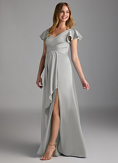 Azazie Omari Brautjungfernkleider A-Linie Stretch-Satin Kleid Silber image5