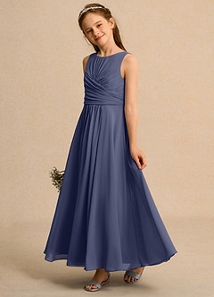 Azazie Ducky Girls Formal Abiti da Ragazza di Fiori Abito A-Line in Chiffon Plissettato Stormy image5