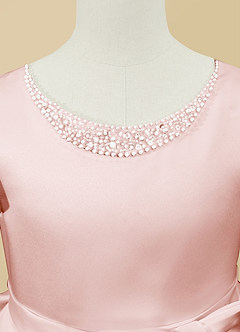 Azazie Jewel Flower Girl Dresses Blushing Pink Ball-Gown Pleated Matte Satin Dress image8