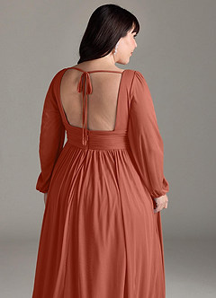 Azazie Norah Bridesmaid Dresses Clay A-Line V-Neck Long Sleeve Chiffon Dress image13