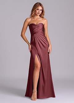 Azazie Sabrine Venta Final Vestido de Merlot de Satén Elástico de Corte en A con Escote de Corazón image1