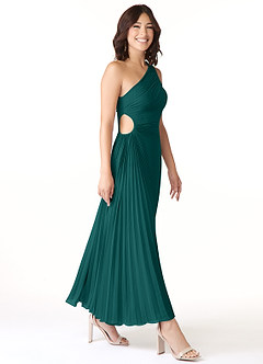 Azazie Kirra Bridesmaid Dresses Peacock A-Line One Shoulder Chiffon Dress image3