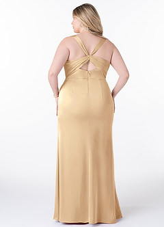Azazie Mero Bridesmaid Dresses Champagne Sheath Pleated Stretch Satin Dress image8