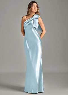 Azazie Yuanna Bridesmaid Dresses Sky Blue Mermaid One Shoulder Metallic Satin Dress image1