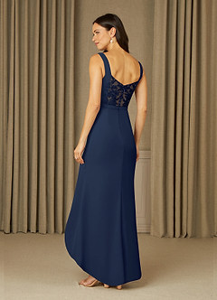 Azazie Yabelle vestidos de madre de la novia Vestido de Azul Marino Oscuro de Gasa de Sirena con Encaje image4