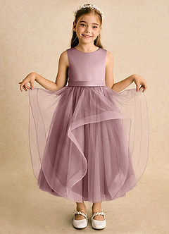 Azazie Vana Abiti da Ragazza di Fiori Abito Principessa in Tulle Fiocco Rosa Polverosa image2