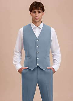 front Ethan 더스티 블루 세련된 직조 슈트 조끼