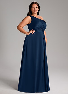 Azazie Brooke Bridesmaid Dresses Dark Navy A-Line One Shoulder Stretch Satin Dress image10