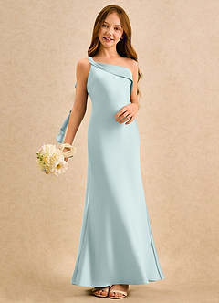Azazie Almond Girls Formal Sukienki dla dziewczynek sypiących kwiaty Osłona Jedno ramię Satyna elastyczna Długość podłogi Sukienka image2