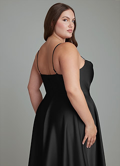 Azazie Elle Kleider zum Anprobieren zu Hause A-Linie Plissee Stretch-Satin Kleid Schwarz image15