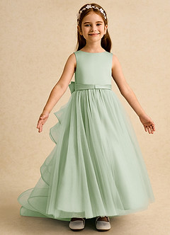 Azazie Lior Flower Girl Dresses Dusty Sage Ball-Gown Pleated Tulle Dress image6