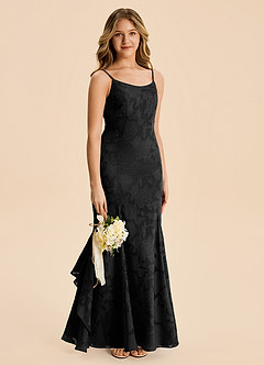 Azazie Lioren Junior Meerjungfrau-Linie Gestreift Blumen-Burnout Kleid Schwarz image4
