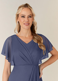Azazie Waverly Mother of the Bride Dresses Stormy Sheath Pleated Mesh Dress image6