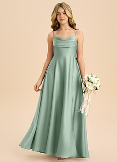 Azazie Bear Junior Agave A-Line Sweetheart Neckline Stretch Satin Dress image3