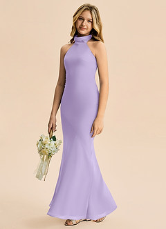 Azazie Velli Junior Lilac Mermaid High Neck Chiffon Dress image4