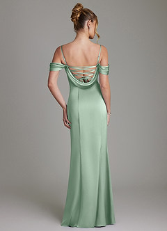 Azazie Nira Kleider zum Anprobieren zu Hause Meerjungfrau-Linie Korsett Stretch-Satin Kleid Agave image8