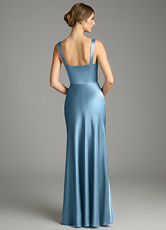 Azazie Alouette Bridesmaid Dresses Steel Blue Mermaid Pleated Stretch Satin Dress image2