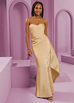 Barbie ♥ Azazie Jurken voor bruidsmeisjes Converteerbaar Jurk van Stretch Satijn met Kolom Strapless Goud image8