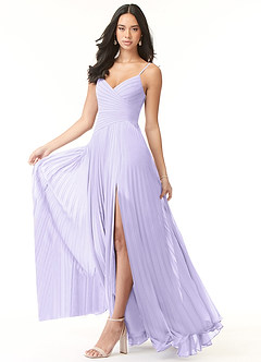 Azazie Vini Brautjungfernkleider A-Linie V-Hals Gefaltet Chiffon Kleid Flieder image3