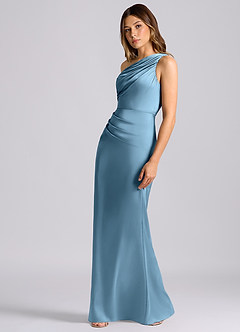 Azazie Akilah 신부 들러리 드레스 인어 한쪽 어깨 스트레치 새틴 바닥 길이 드레스 image5