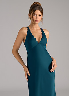 Azazie Tianna Bridesmaid Dresses Ink Blue A-Line Stretch Satin Dress image7