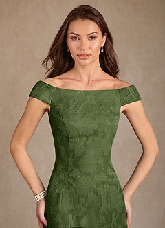 Azazie Moore 신부의 어머니 드레스 A라인 보트넥 플로럴 번아웃 플로어 길이 드레스 image5