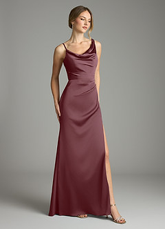 Azazie Samara Jurken voor bruidsmeisjes Jurk van Stretch Satijn met Zeemeermin Geplooid Sangria image4