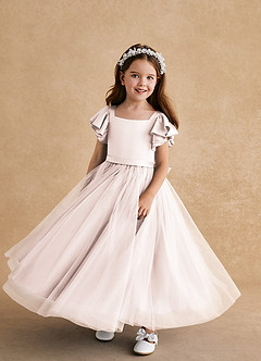 Azazie Suzy Blumenmädchenkleider A-Linie mit ärmel Tüll Kleid Blassrosa image4