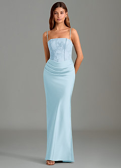 Azazie Emilia Robes de demoiselle d'honneur Robe Sirène en Satin extensible Sans bretelles Bleu Ciel image4