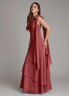 Azazie Monique Vestidos de madrinha de casamento Vestido Terracota de Chiffon de Linha A com Ombro Único image7