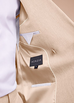 front Collins Tan Double Breasted Wool Blend Suit Jacket