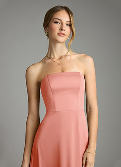 Azazie Wren Bridesmaid Dresses Coral A-Line Strapless Stretch Satin Convertible Dress image4