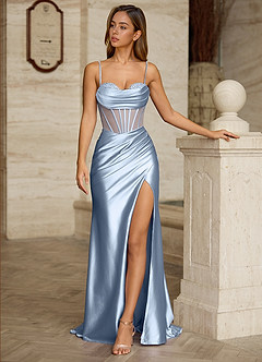 Bianca Dusty Blue Rhinestone Cutout Corset Satin Prom Dress image5