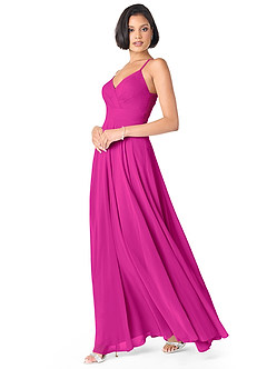 Azazie Avelina Bridesmaid Dresses Fuchsia A-Line V-Neck Pleated Chiffon Dress image3
