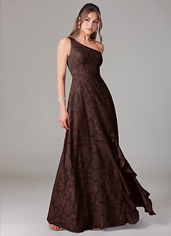 Azazie Ellianna Bridesmaid Dresses Ganache A-Line One Shoulder Floral Burnout Dress image3