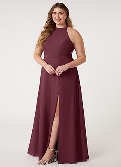 Azazie Clarice Bridesmaid Dresses Cabernet A-Line Halter Chiffon Dress image11