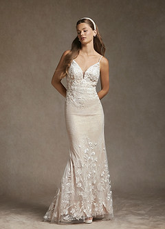 Azazie Sade Wedding Dresses Diamond White Nude Mermaid Sequins Tulle Dress image4