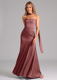 Azazie Shiloh Robes de demoiselle d'honneur Robe Sirène Convertible en Satin extensible Sans bretelle Améthyste image4