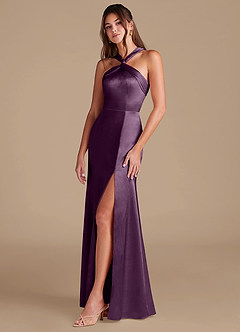 Azazie Rue Robes de demoiselle d'honneur Robe Fourreau en Satiné métallisé Plissée Prune image5